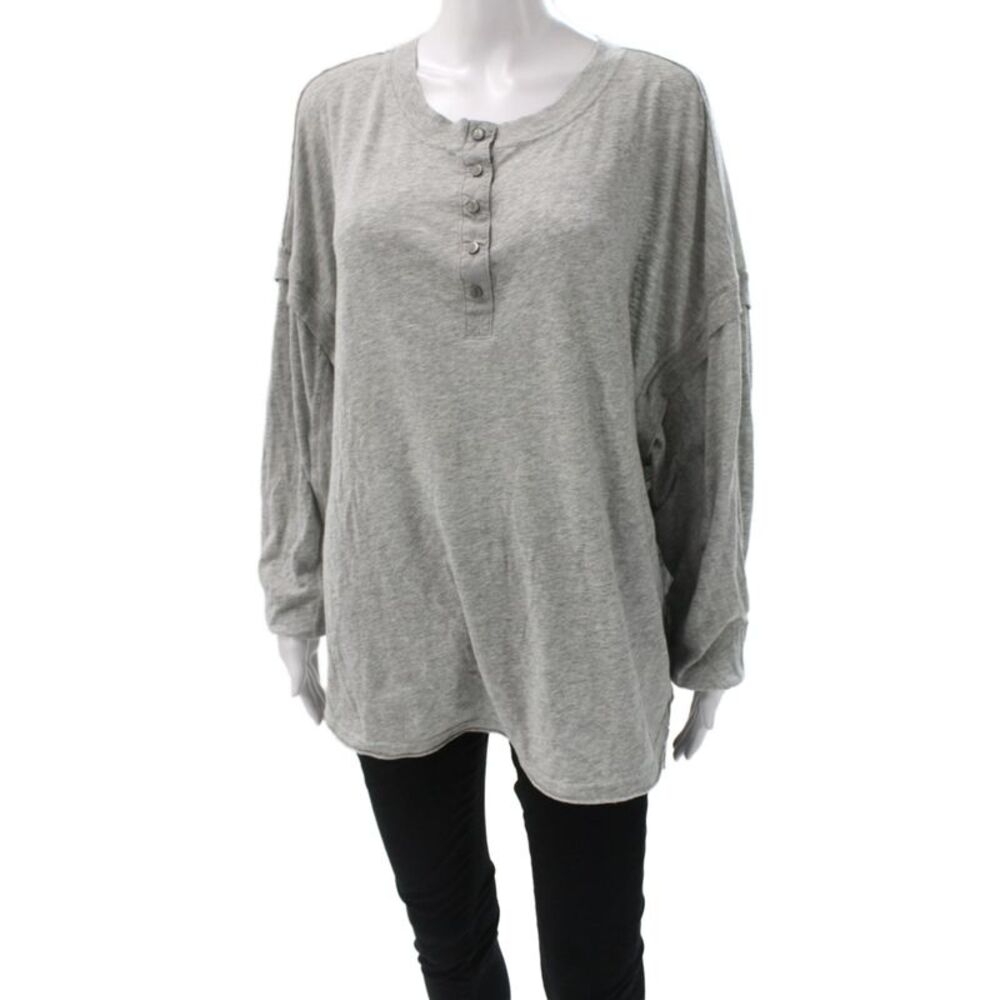 FP Movement Womens Tunic Henley Button Long Sleeve Gray Size S